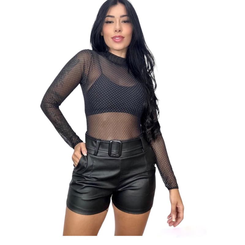 kit Body ou Unitário Feminino  Tule Manga Longa Transparente