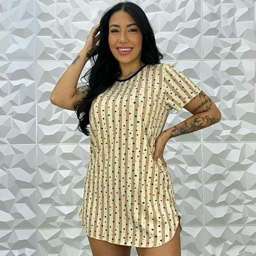 Camisola Pijama manguinha confortável  em Suede tecido macio