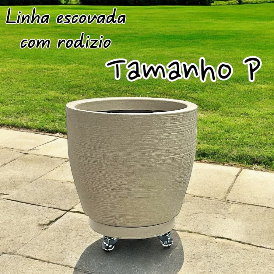 Vaso de planta decorativo em polietileno escovado 35X30cm com Rodízio 4 rodas em gel área externa UV