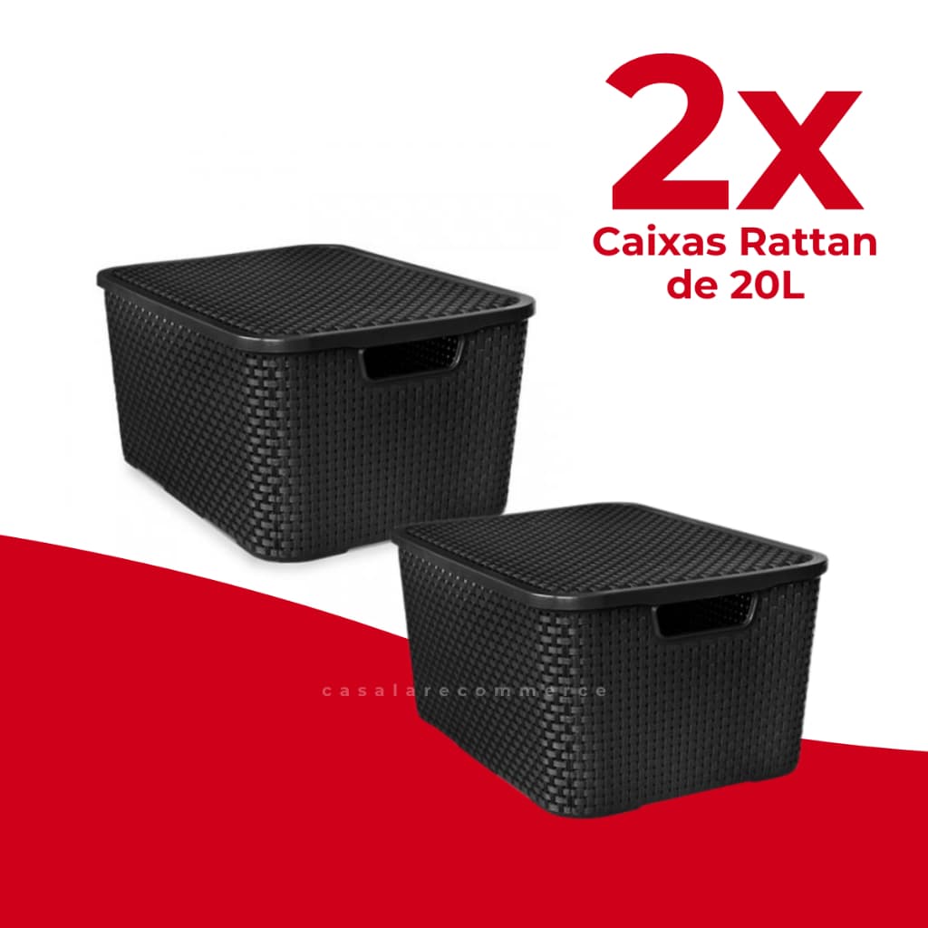 Kit 2 Caixas Organizadoras Rattan Preta 20L Cesto Organizador Armário e Brinquedos Organizador