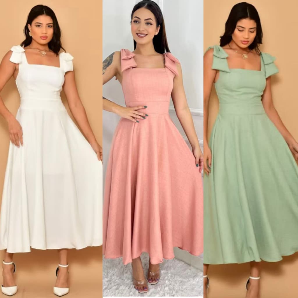 vestido de linho feminino laço na manga duna linho