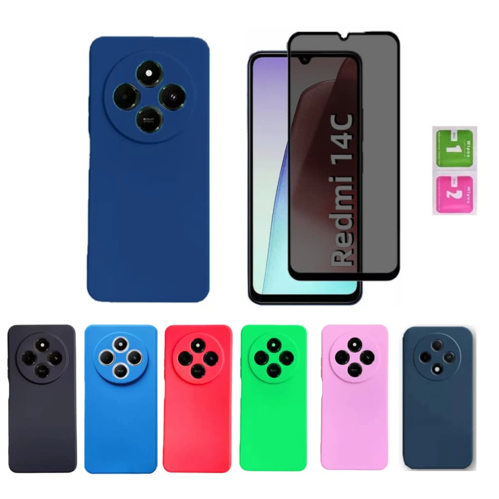 Pelicula Privacidade Xiaomi Redmi 14C + Capinha Aveludada Colorida Capa