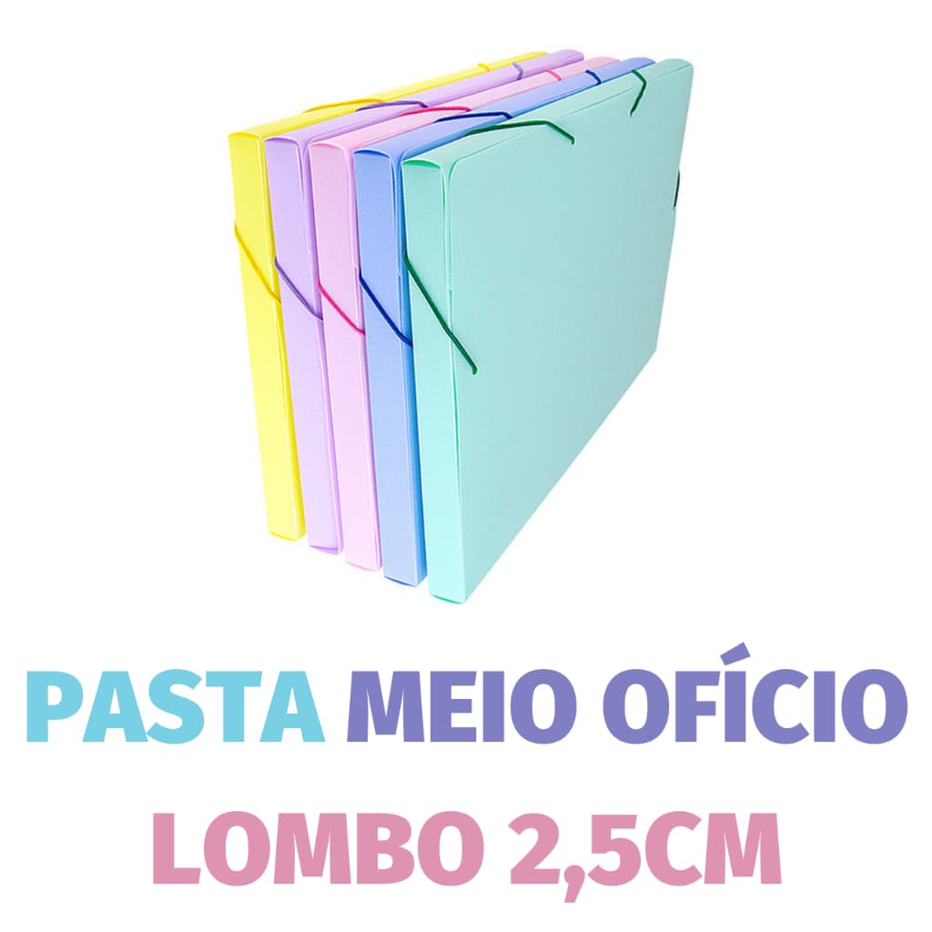 Pasta Meio Ofício Lombo 2,5cm Dello com Aba Elástico Tom Pastel Serena