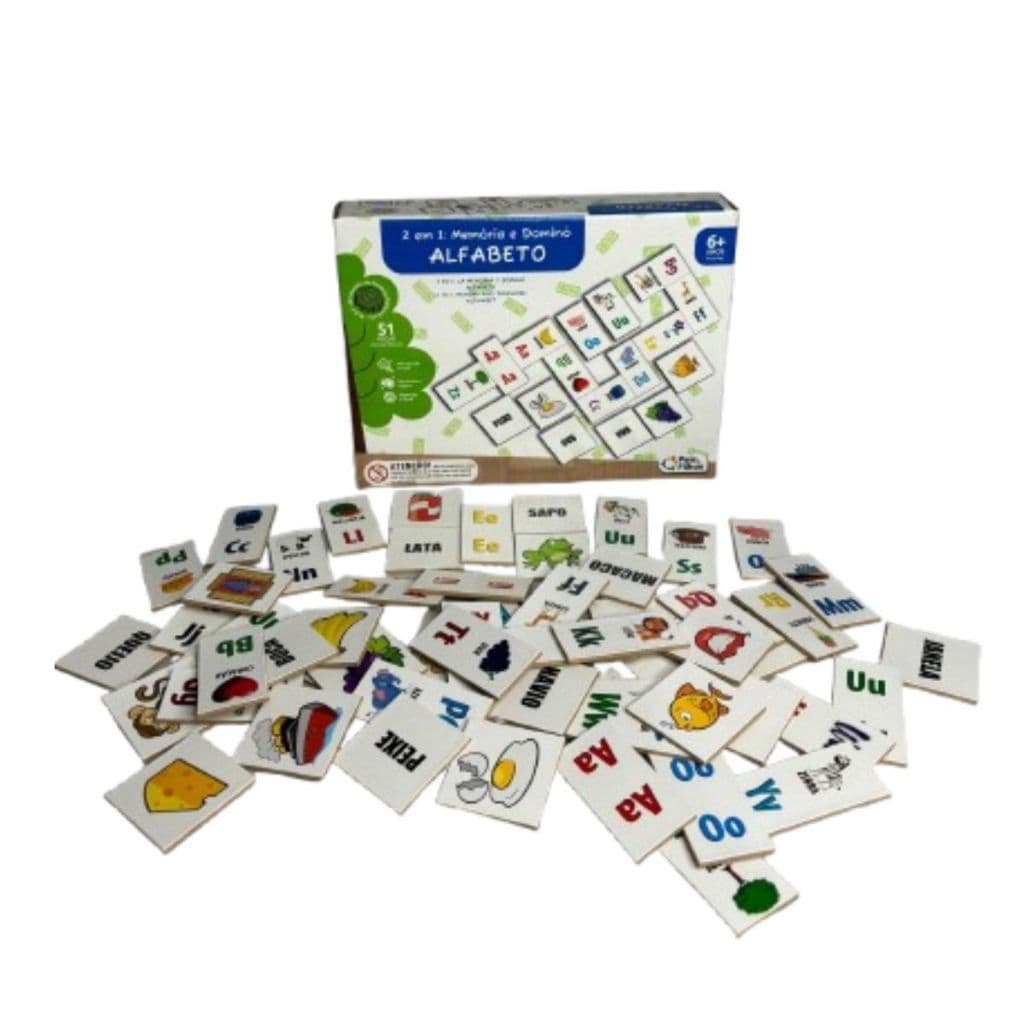 Jogo  2 em 1 Alfabeto em Madeira MDF com 51 Peças Brinquedo Infantil Didático Pais e Filhos