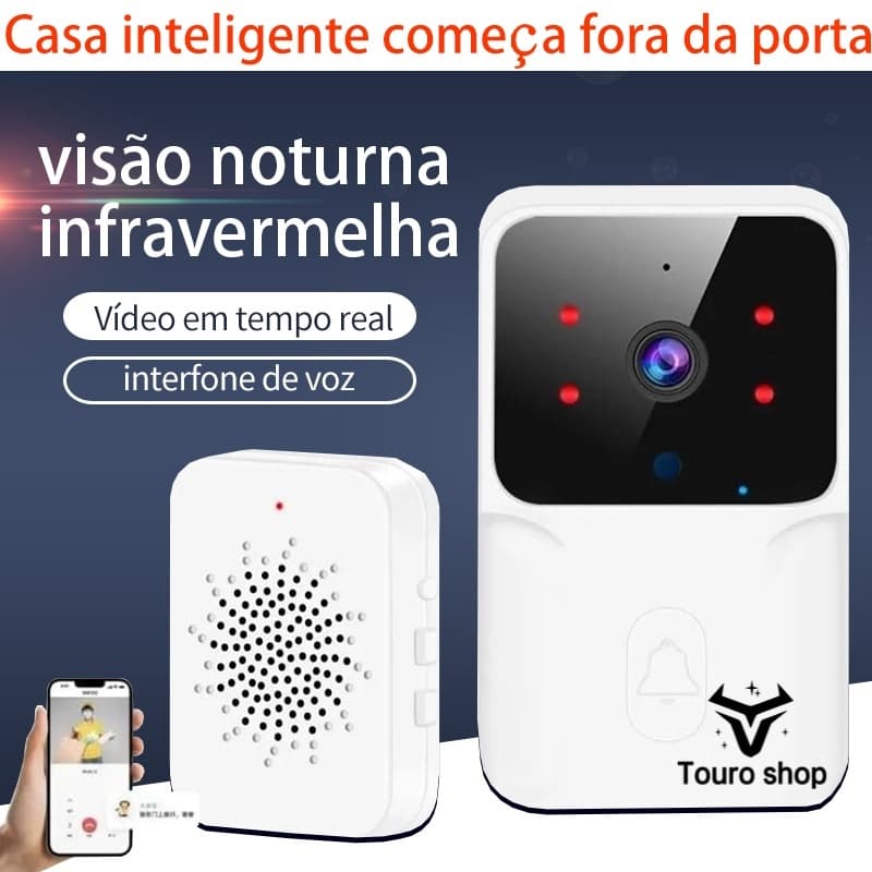 Campainha Com Câmera Vídeo Porteiro Sem Fio Wi-Fi HD Inteligente Smart Home Vê Pelo Celular