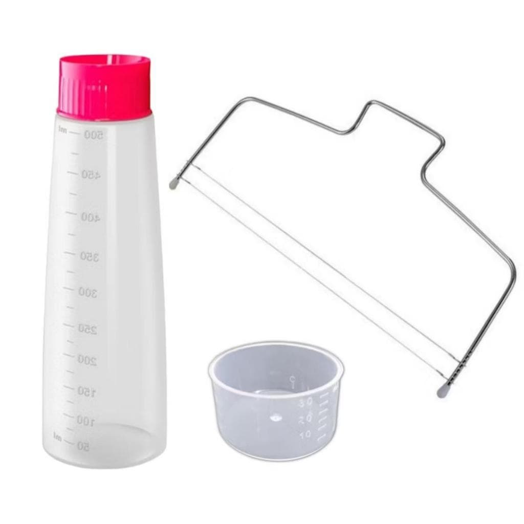 Kit Bisnaga Molhar Umedecer Bolo + Nivelador Cortador Fatias 2 Fios