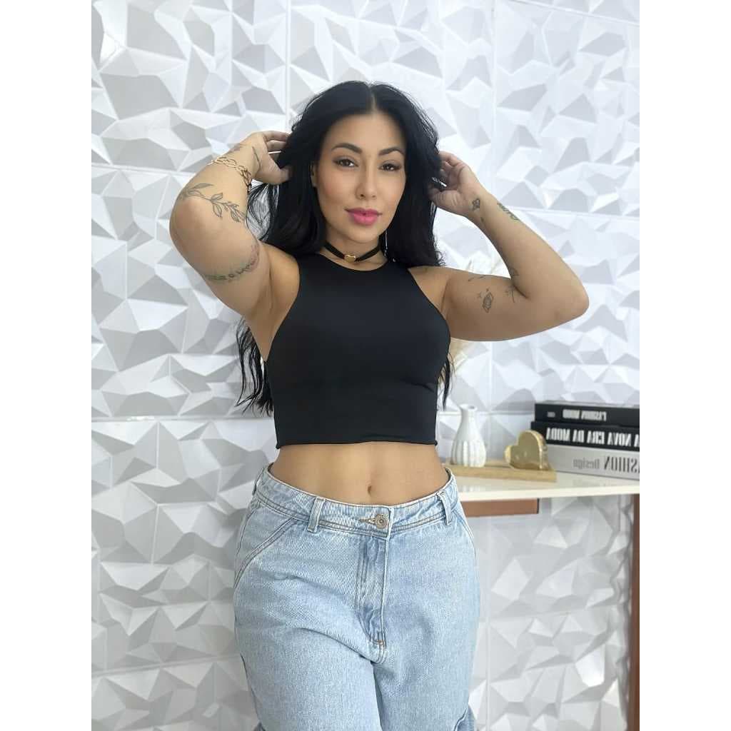 Top Feminino Blusa Microfibra Cropped Sem Manga Verão Curta Moda Topper Tendência Básico