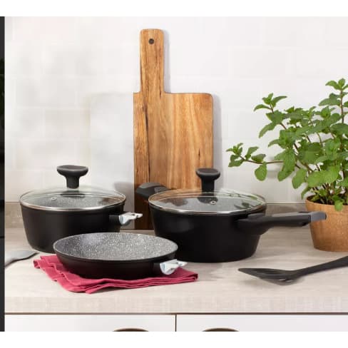 Conjunto de Panelas 3 Pçs Preta Premium Cabo Removível Revestido Cerâmica