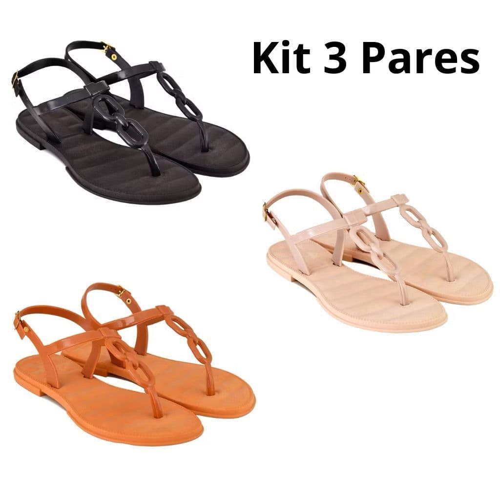 Kit c/3 pares sandalia corrente feminina injetada