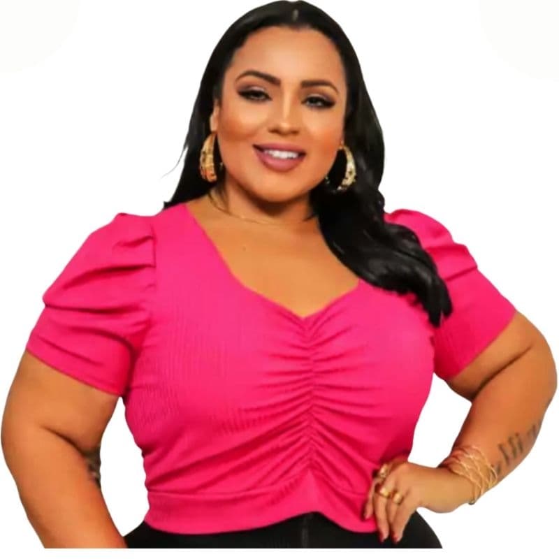 Cropped Plus Size Feminino Verão com Manga Princesa – Blusa Canelada Moda Feminina Estilo e Conforto