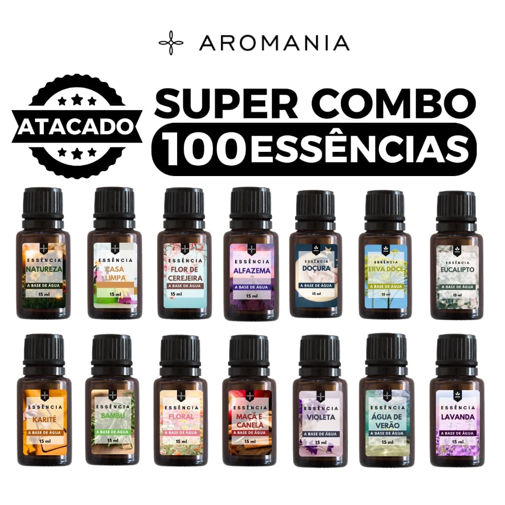 Kit 100 Essências a Base de Água Para Aromatizador Difusor Elétrico e Umidificador 15ml - Preço Atacado