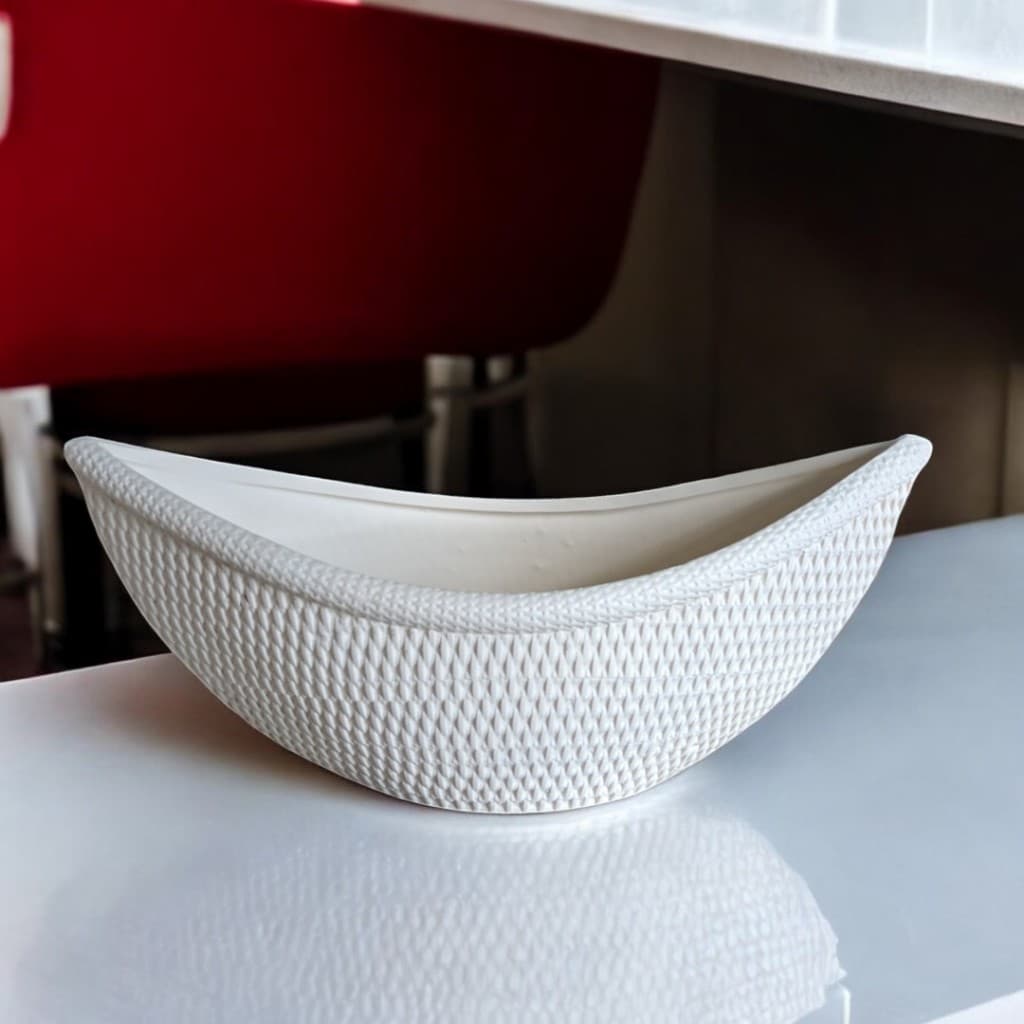 Vaso Canoa GIGANTE 41 cm em Cerâmica BRANCA Fosca Decorativo Decoração de Flores e Bambu da Sorte.