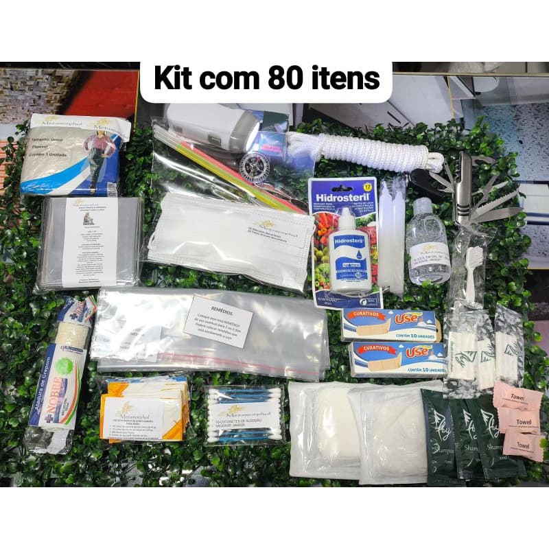 Kit com 80 itens para Mochila de Emergência.