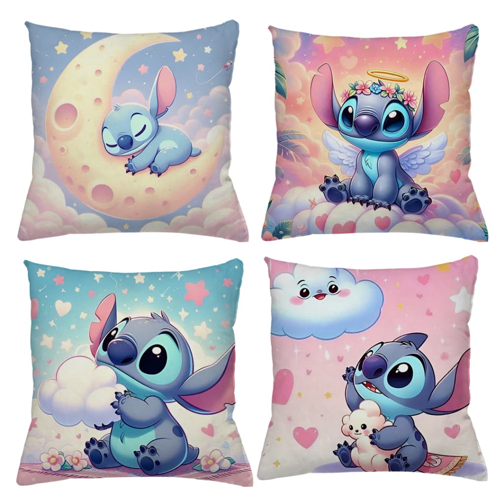 KIT 4 CAPAS DE ALMOFADAS DECORATIVAS STITCH NUVEM FOFO, IDEAL PARA DECORAÇÃO LUXO - TAMANHO 45X45