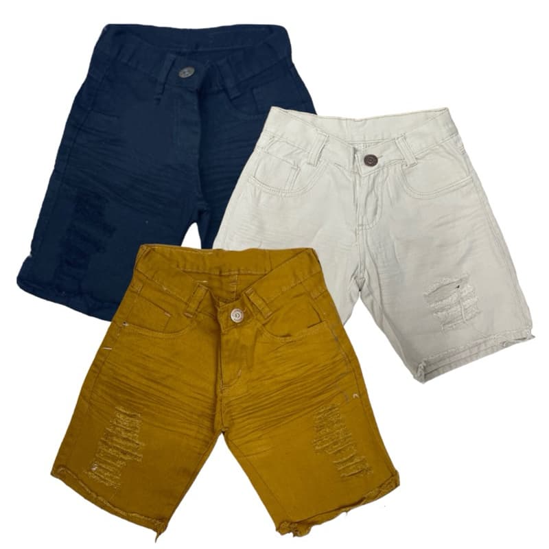 Kit De 2 Peças Bermuda Jeans Infantil Menino Short Com Rasgada Maravilhoso S.M