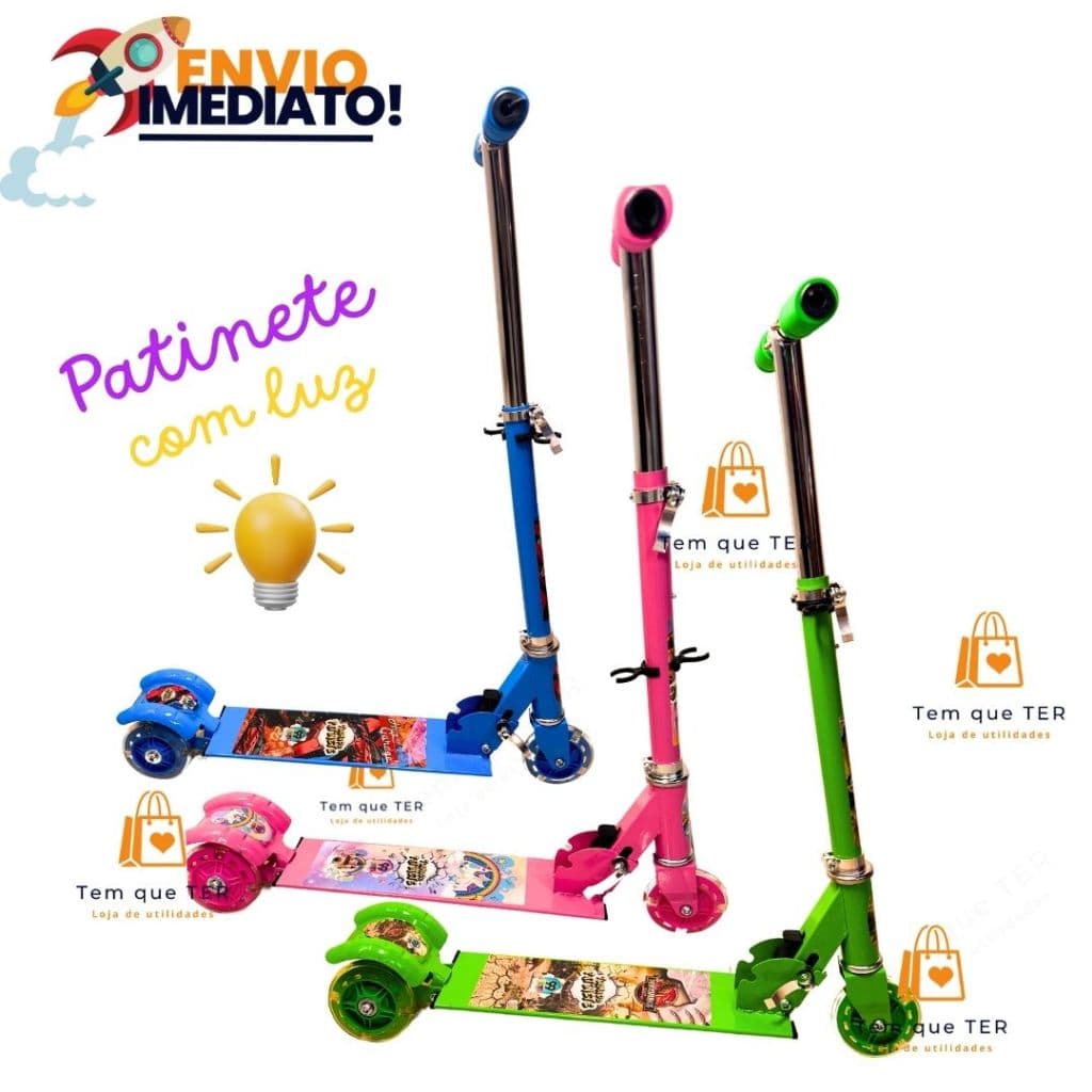 Patinete Infantil Radical 3 Rodas Led Dobrável E Ajustável Para Menino Para menina Até 50 Kg Resistente