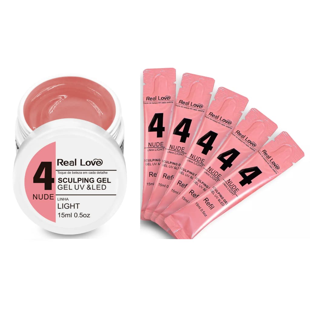 Kit 1 Gel de Alongamento + 5 Sachês Refil Sculping Gel Unhas Light 15ml - Real Love