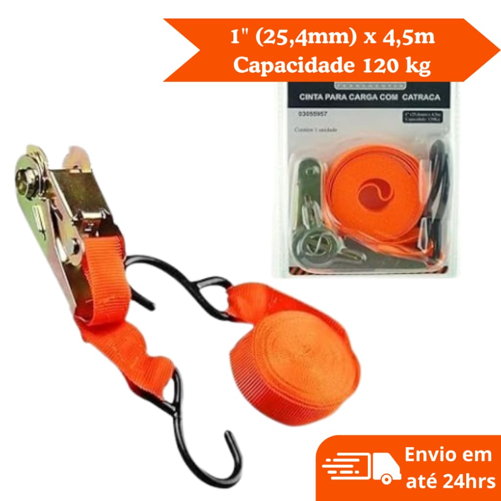 Cinta Para Carga Com Catraca Para Caminhonete, Carro, Embarcação, Carrinho Manual, Suporta até 120 Kg