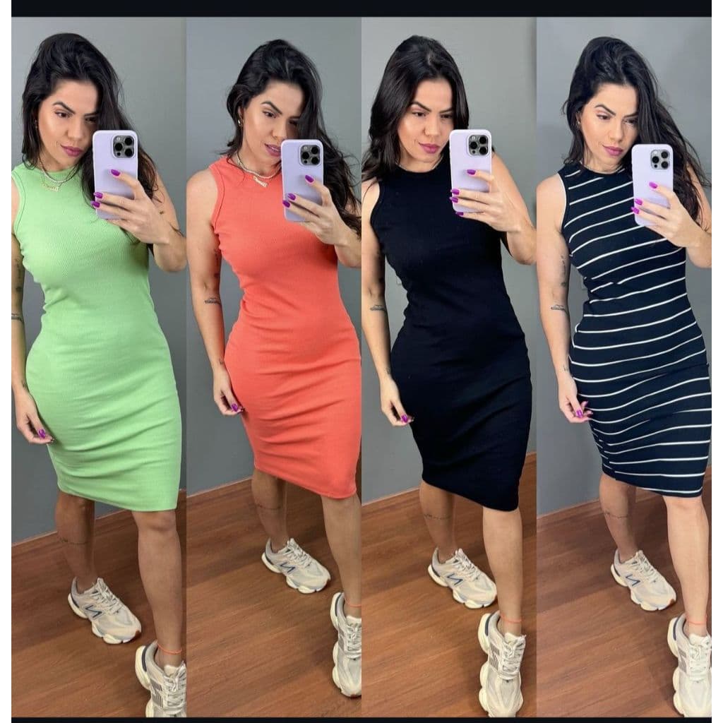Vestido Ribana Feminina Midi colado Veste bem Dia a Dia