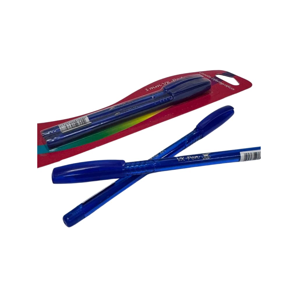 Caneta Esferográfica 1mm Vx-Pen 2un Azul Caneta Material Volta as Aulas Caneta Azul Ponta Fina 1mm