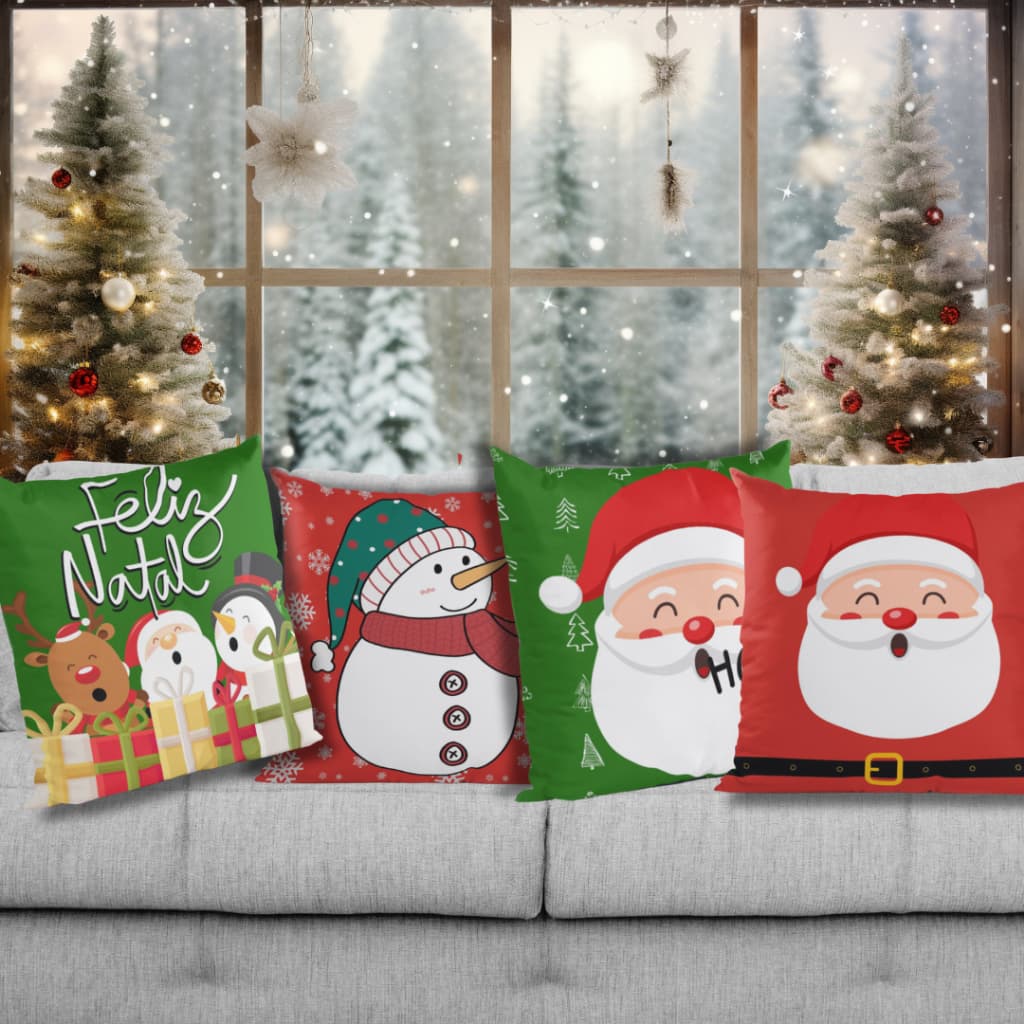 Kit 4 Lindas Capas de Natal Para Almofadas Decoração Natalina