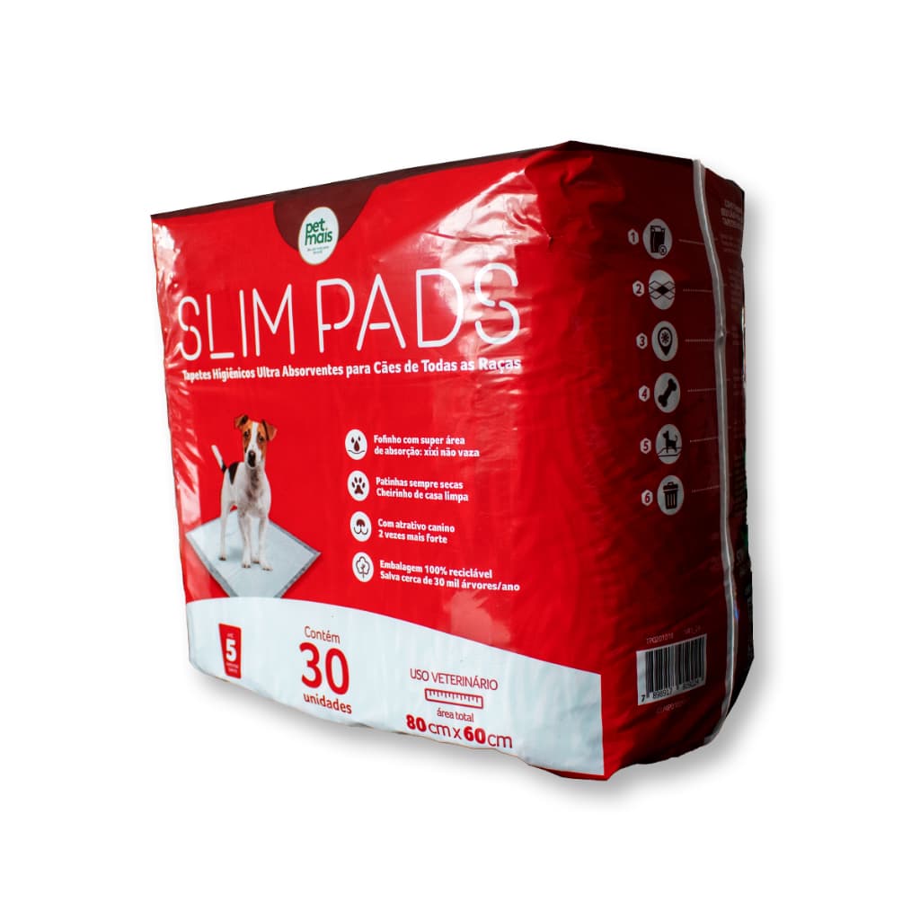 Tapete Higiênico para Cães Slim Pads 80x60 PET MAIS 30un Com Atrativo Canino - Econômico.