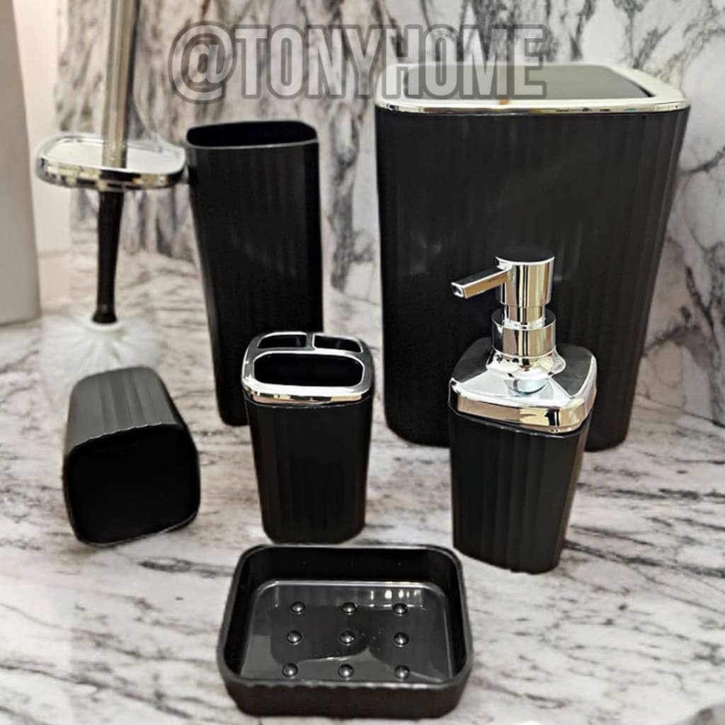 Kit Banheiro Dourado Moderno Completo 6pcs Conjunto Lavabo Luxo Porta Sabonete Escova de Vaso Lixeira