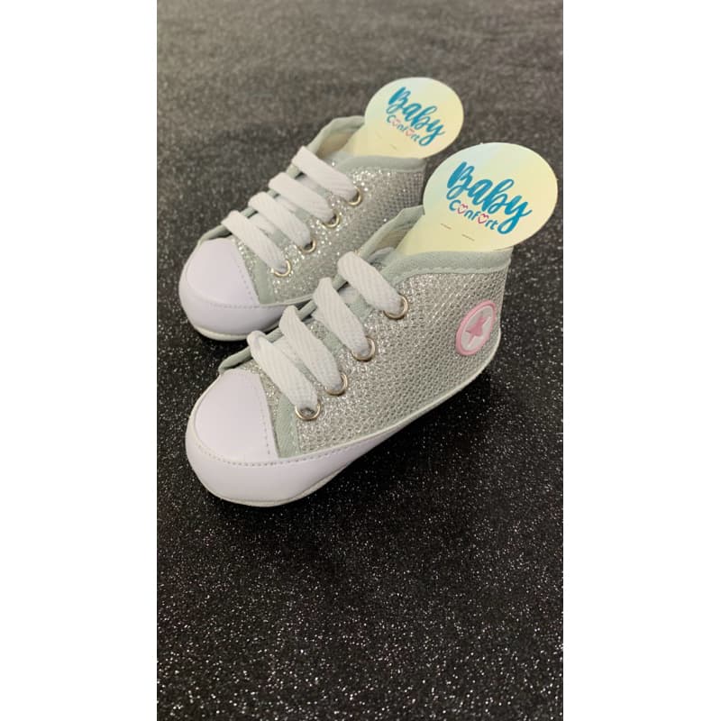 Sapatinho de bebê recém nascido Edicão Ano Novo - Tênis Star Glitter Prata