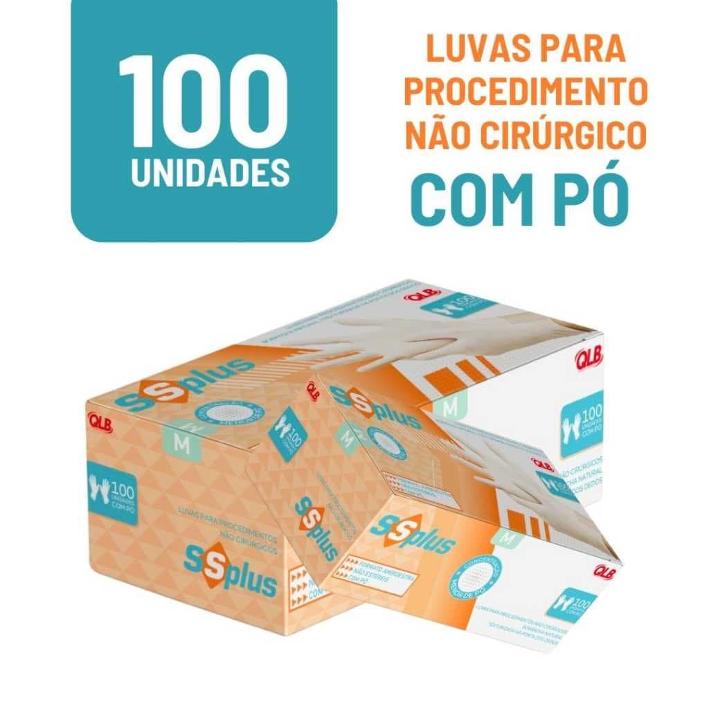 Luva de Látex Descartável com Pó SSPlus - Alta Resistência | Caixa com 100 Unidades
