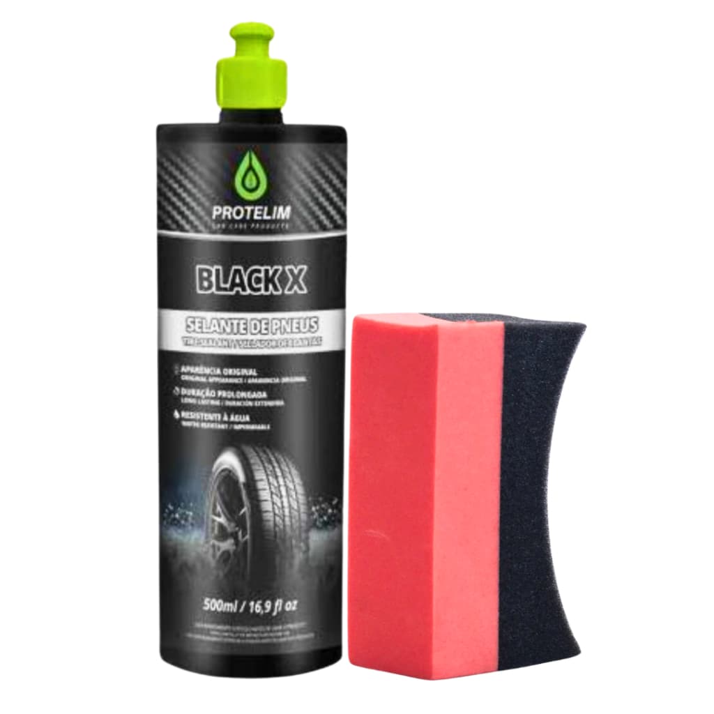 Black X Selante Para Pneus Pretinho 500ml Protelim + Aplicador de Pneu Pretinho