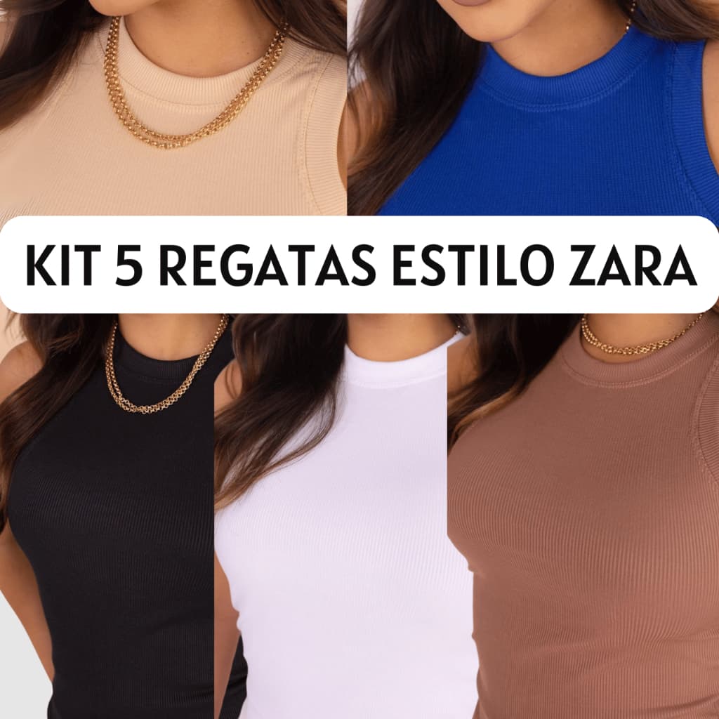 KIT 5 Blusa Regata Feminina Camiseta Básica Feminina Regatinha Canelada Estilo Blusinha Básica