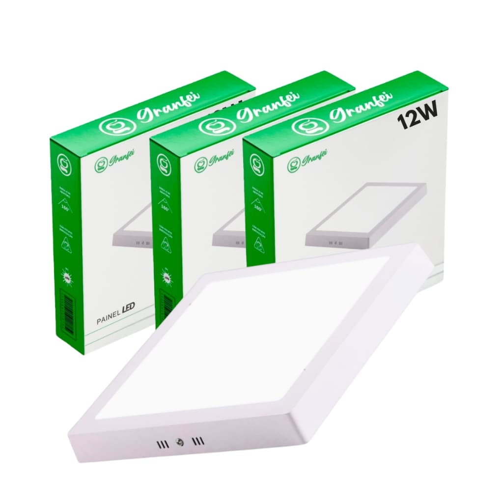 Kit 2 Luminária Plafon Led 12w Sobrepor Quadrado Branco Frio 6500k Bivolt Teto