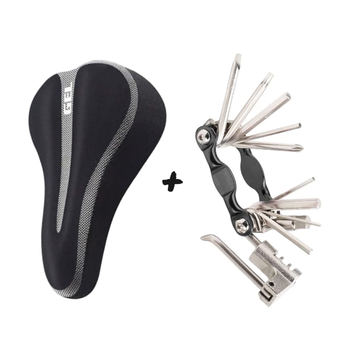 Capa Selim Bike Gel Banco Bicicleta Spinning + Chaves 12 Funções Extrator Pino Corrente