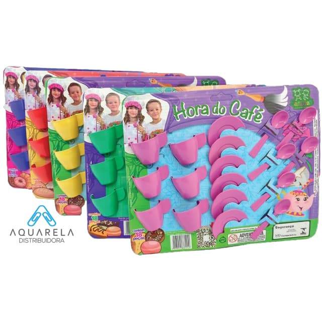 KIT COM 10 UND HORA DO CAFÉ XICARAS DE BRINQUEDO, XICARAS DE PLASTICO, 18 PEÇAS