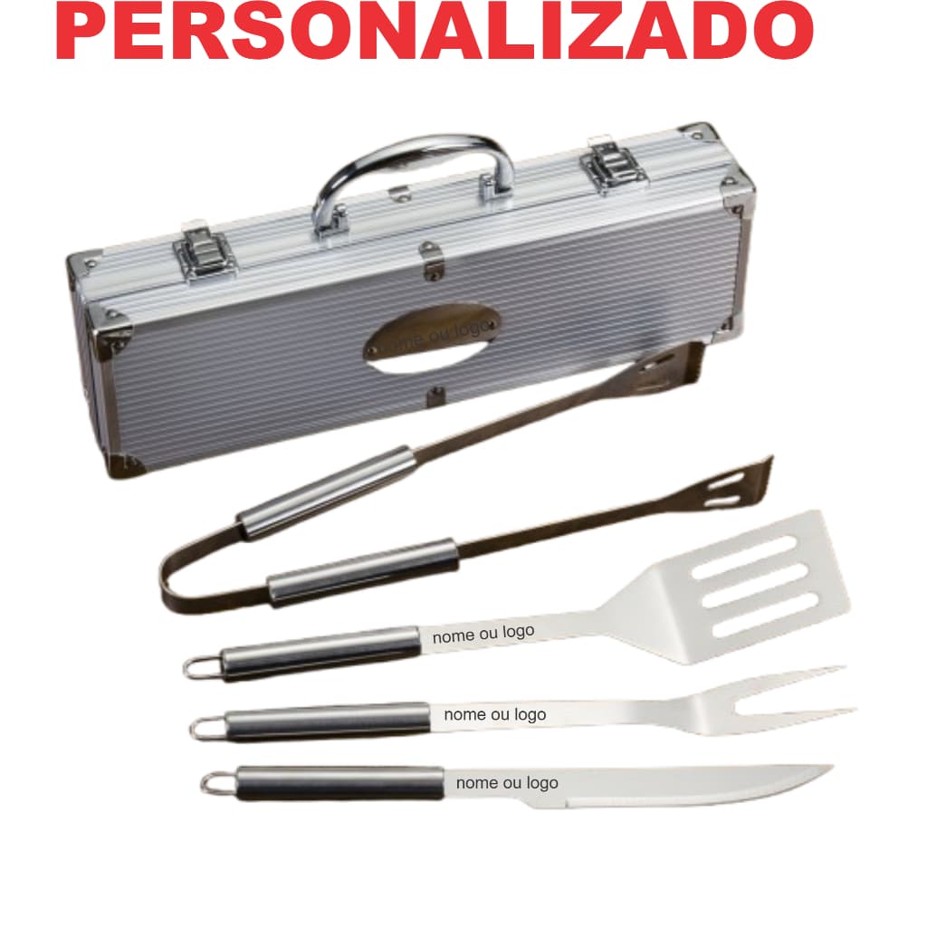 Kit Churrasco 4 Peças Com Caixa Maleta PERSONALIZADO com nome ou logo dia dos pais