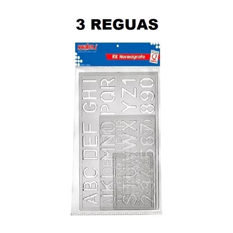 KIT COM 3 RÉGUAS DE LETRAS E NUMEROS * NORMOGRAFO