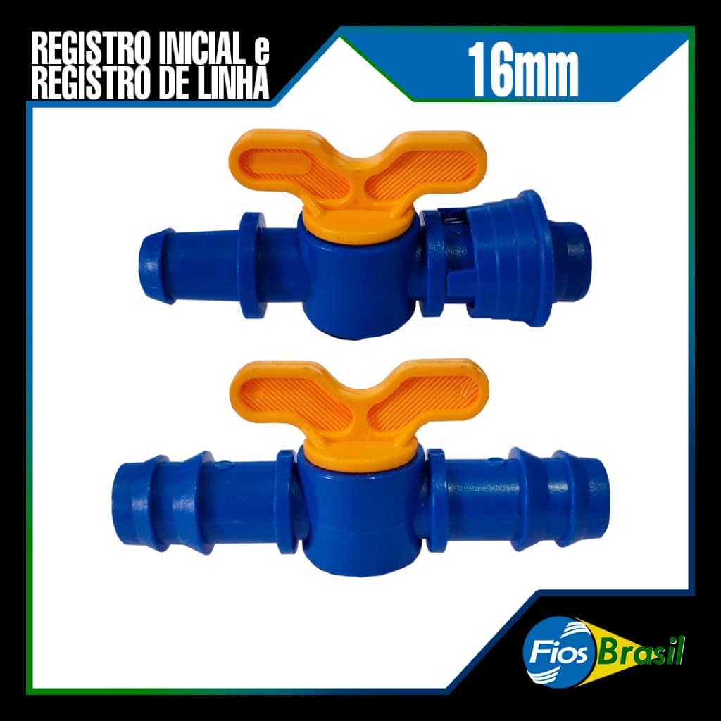 Registro Inicial c/ Anilha e Registro de Linha 16mm Azul, Para Sistemas de irrigação