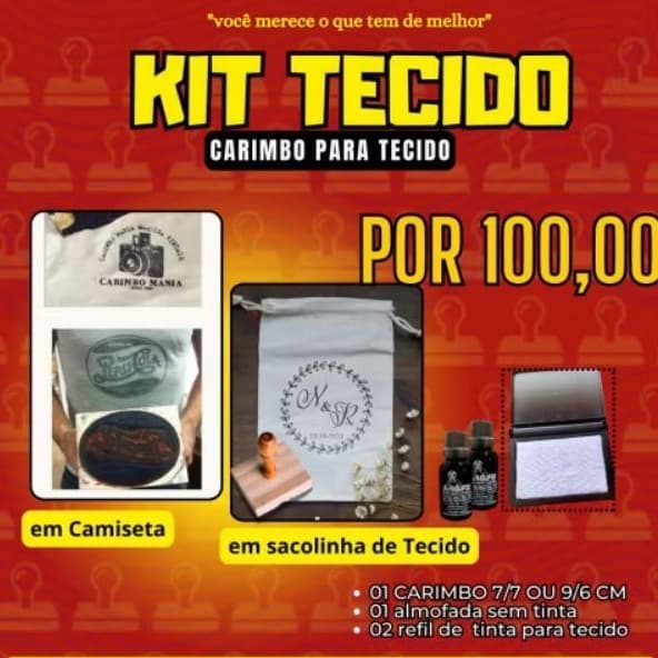 kit carimbo para tecido ( carimbo 7/7 cm ou 9/6 cm com2 tinta e  1 almofada)