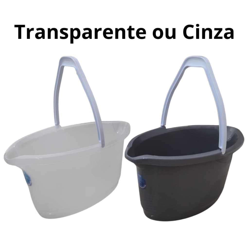 Balde Oval 14 Litros Transparente ou Cinza Dup Super Reforçado Com Bico Alça Para Rodo Vassoura