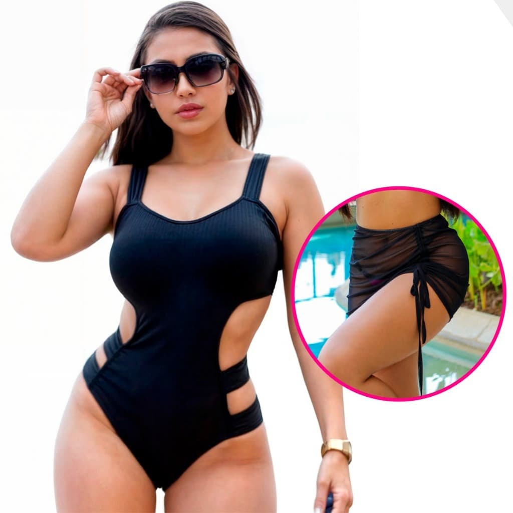 Kit Biquini Maiô Moda Praia Duas Tiras + Saida De Praia Promoção Envio Imediato