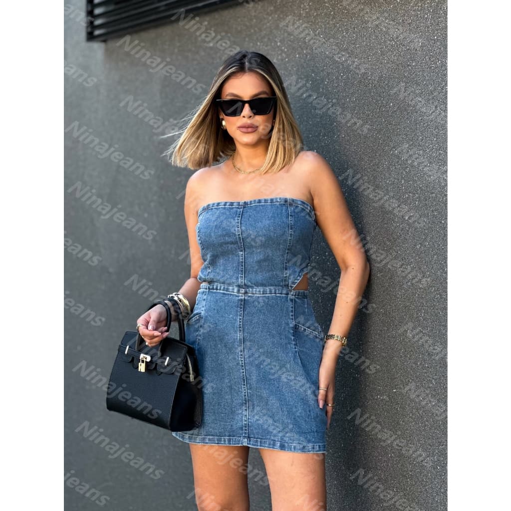 ninajeans 8319 vestido jeans feminino  vestido midi com lycra