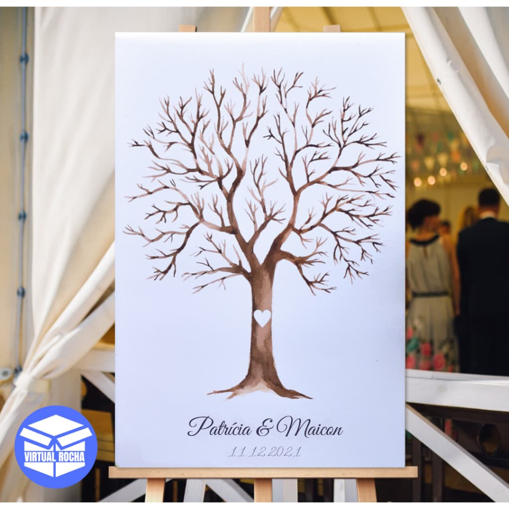 Placa decorativa Casamento Recepção Assinaturas Arvore de Digitais