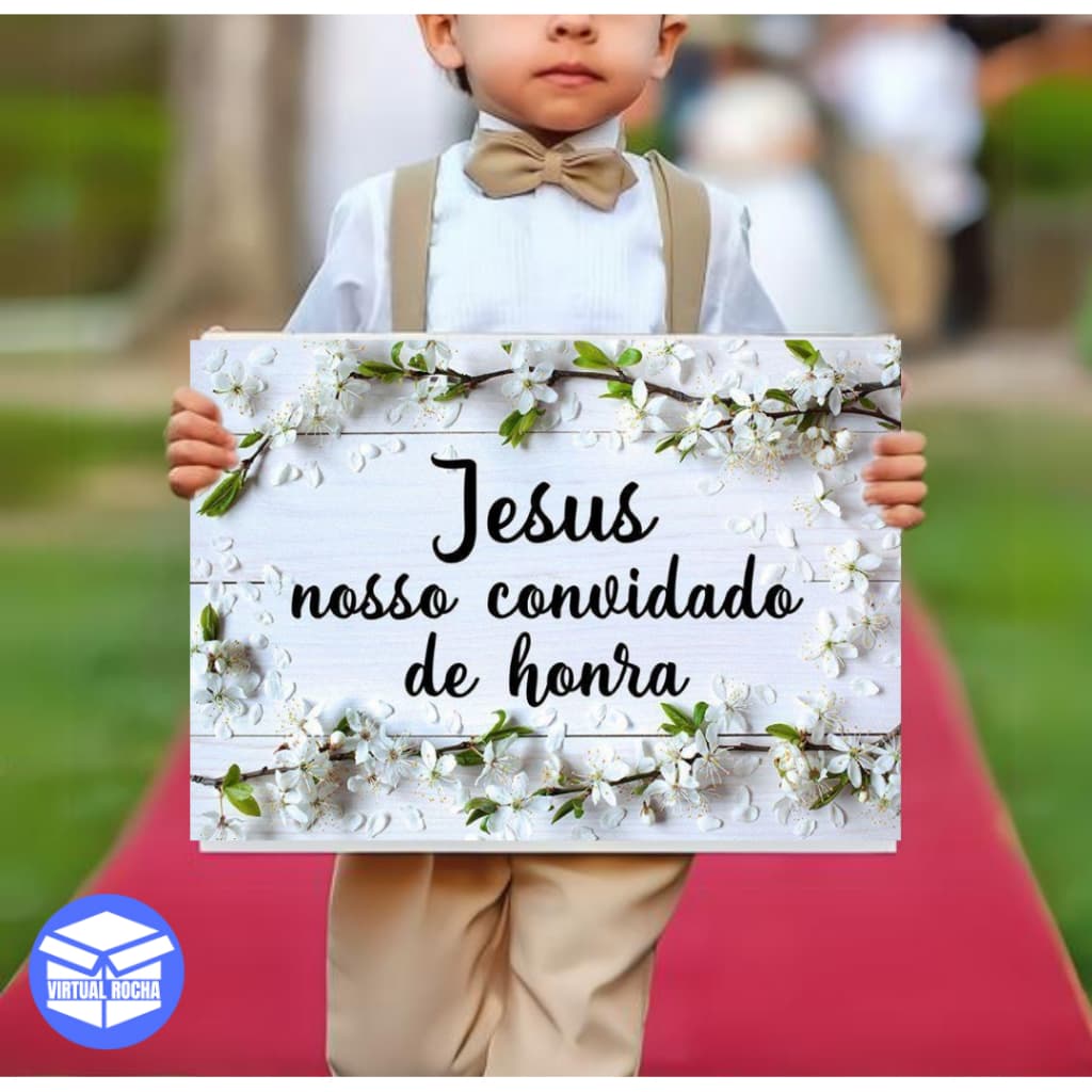 Placa Decorativa Casamento Jesus Nosso Convidado de Honra Branco