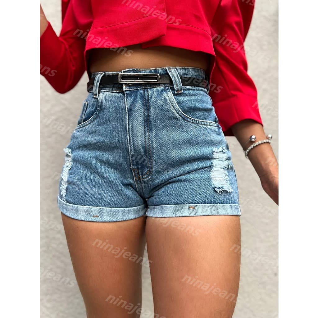 ninajeans 9036 com cinto preto Shorts jeans  Feminina lisa sem rascada