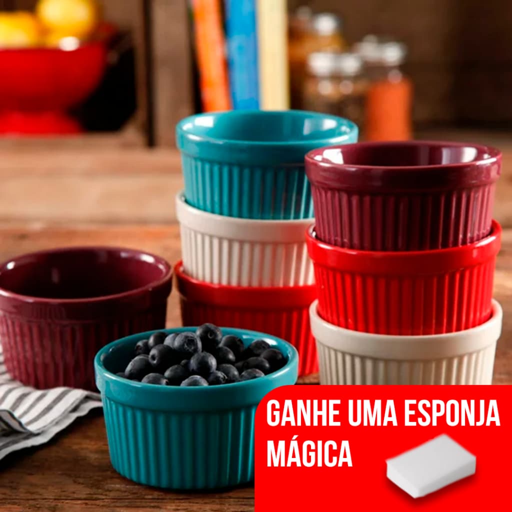 Kit 30 Tigelas Ramekin Plástico 410 ML Cores sortidas ( COM UMA ESPONJA MÁGICA) cumbuca sobremesas