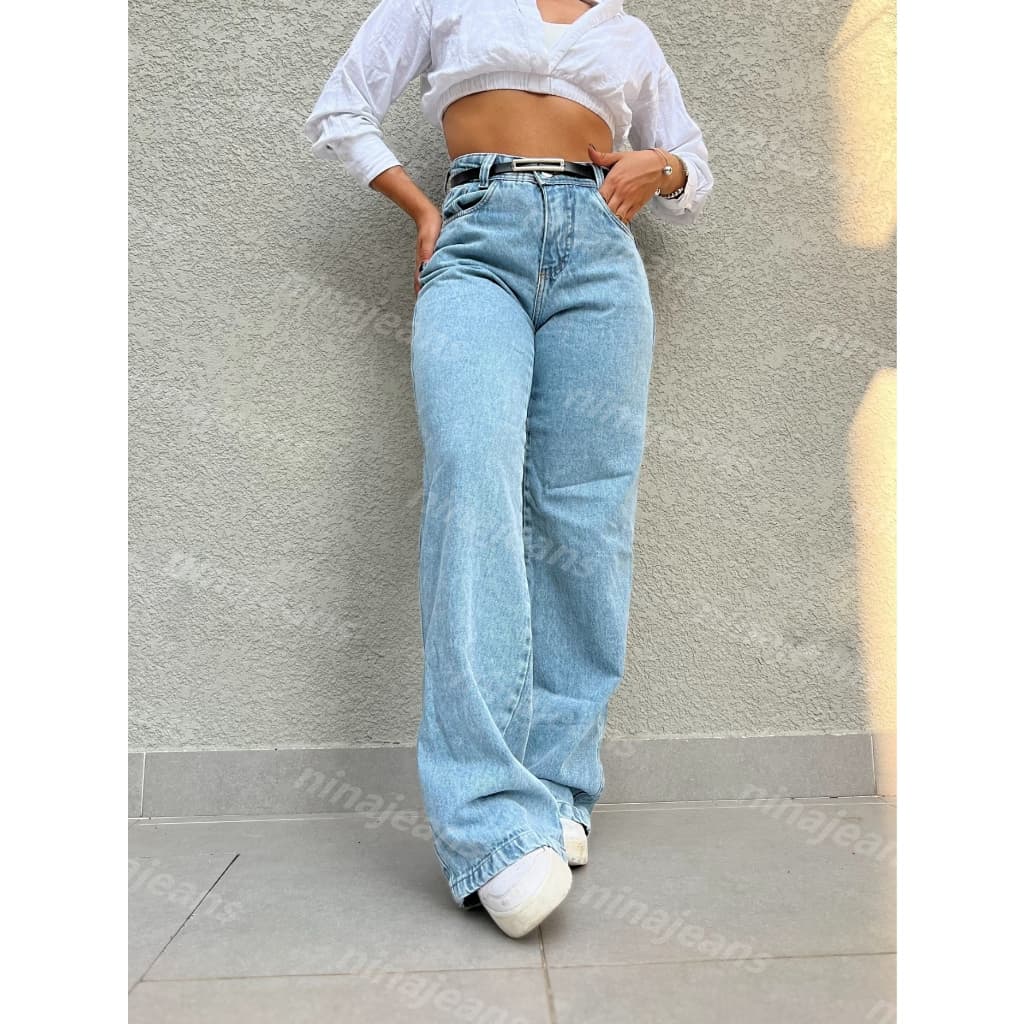ninajeans 1301 com cinto preto Calça jeans feminina  pantalona wide leg calca cintuta alta jeans