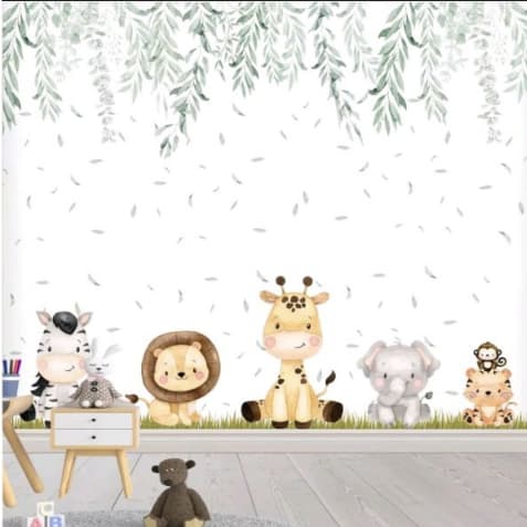 Kit 6M²  Papel de Parede Foto Mural Adesivo Infantil Safari Fundo Branco