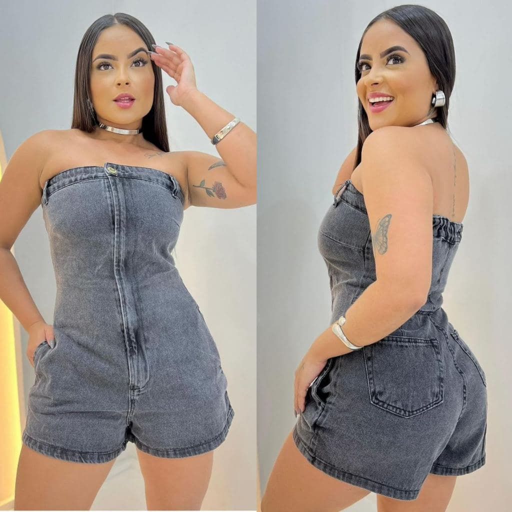 ninajeans 3011  4014 Macaquinho Feminino Jeans Macacões Escuro Jardineiras