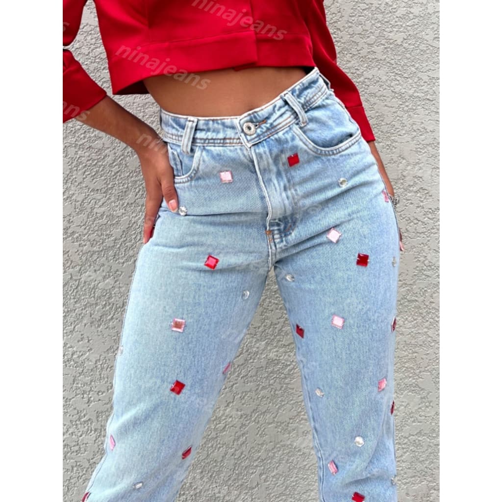 ninajeans 8315 Calça Jeans Feminina  Mom Calca Com Bolsa sem rascada com brilho Calça jeans calca mom P 38 m40 G 42