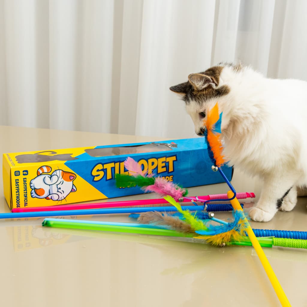 Varinha Interativa para Gatos 47cm - Penas Coloridas com Guizo 1 Unidade